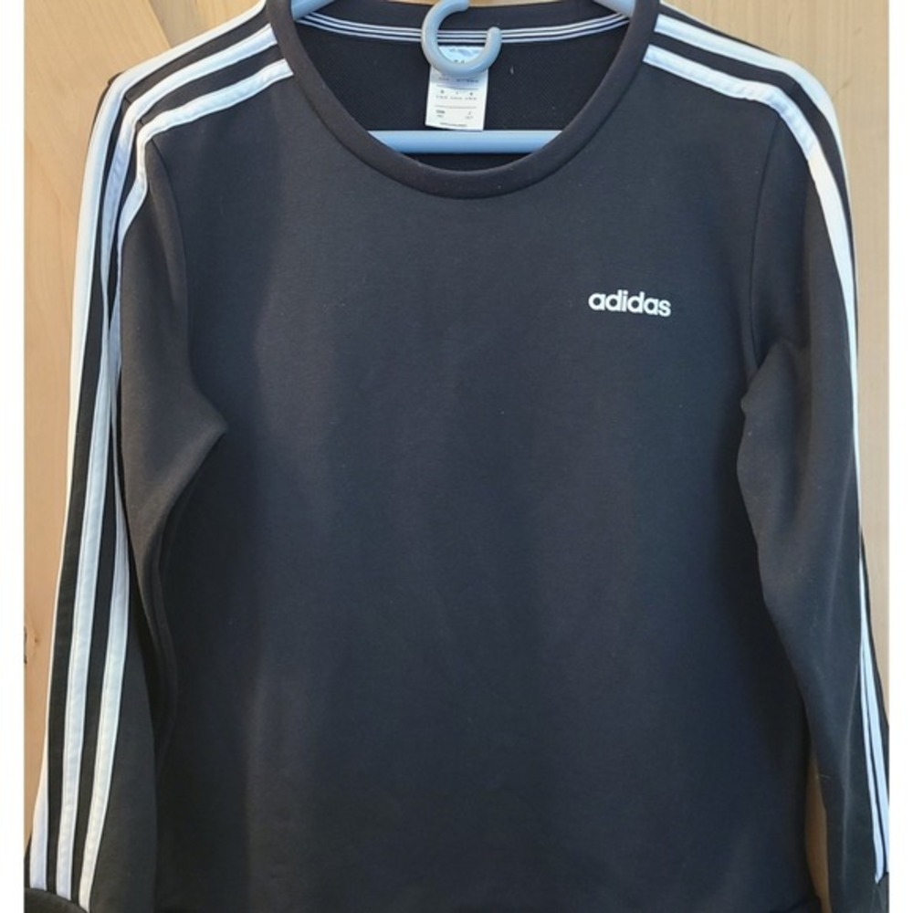 Adidas Women Sweatshirt Black White 3 Stripes Classic‎ Crew Neck Long Sleeve